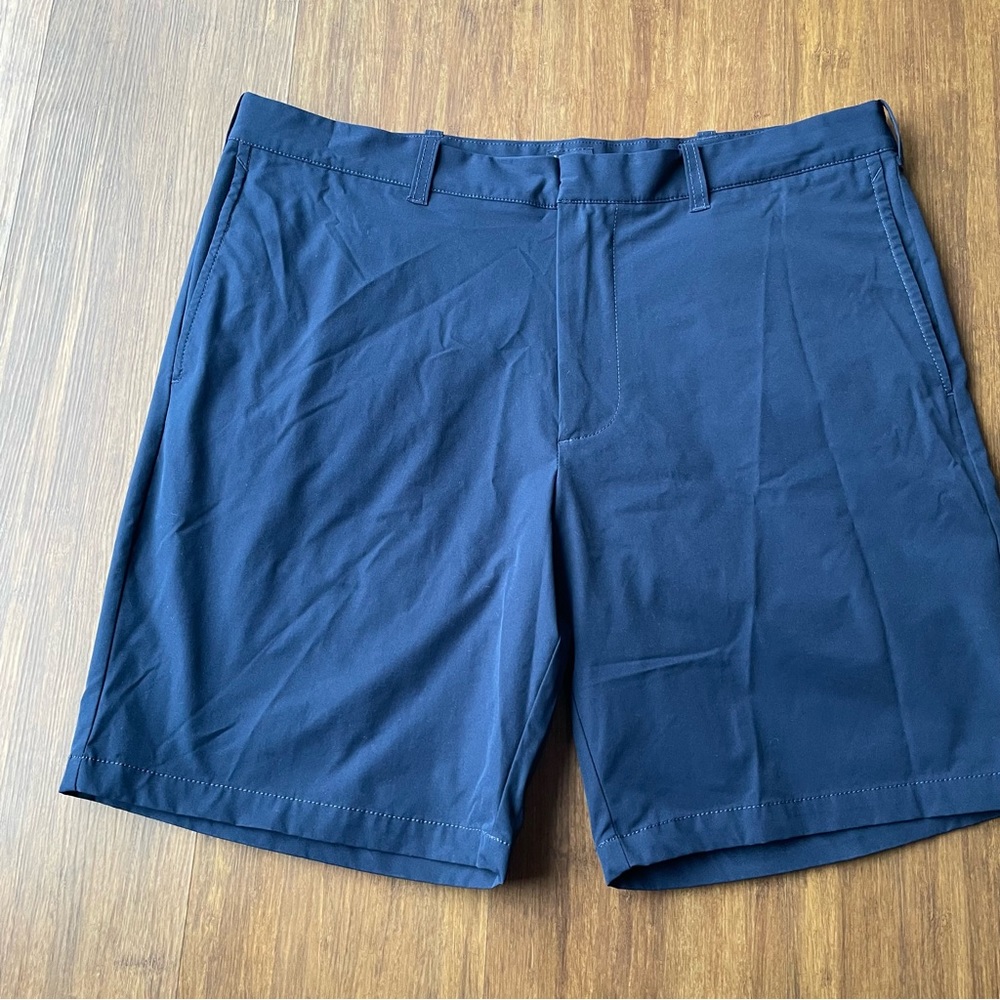 J. CREW Shorts Men 36 Navy Blue Tech Polyester 9” Inseam Chino Flat Front Golf